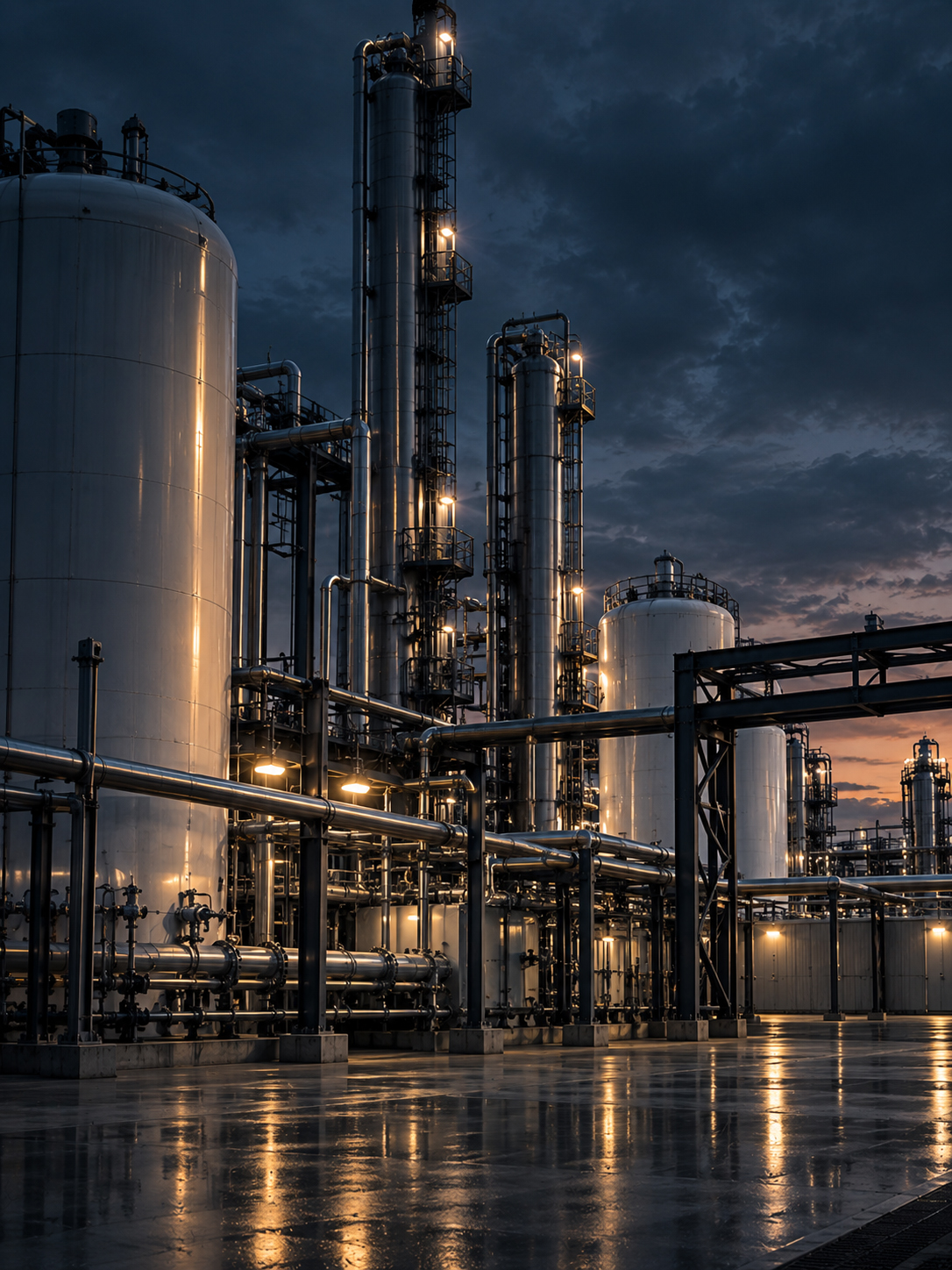 Industrial processing plant at dusk