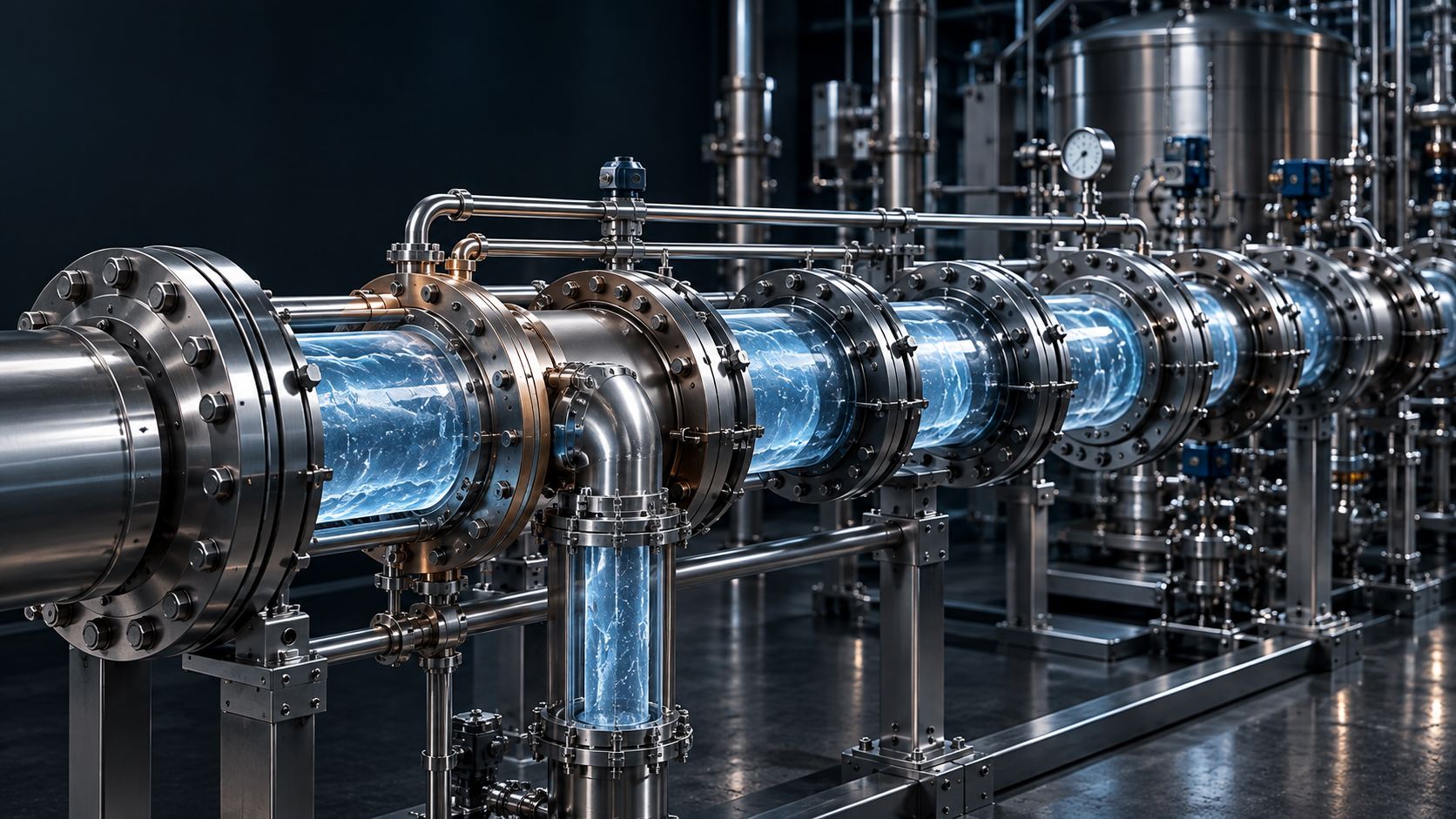 Cryogenic transfer line running through an industrial architecture