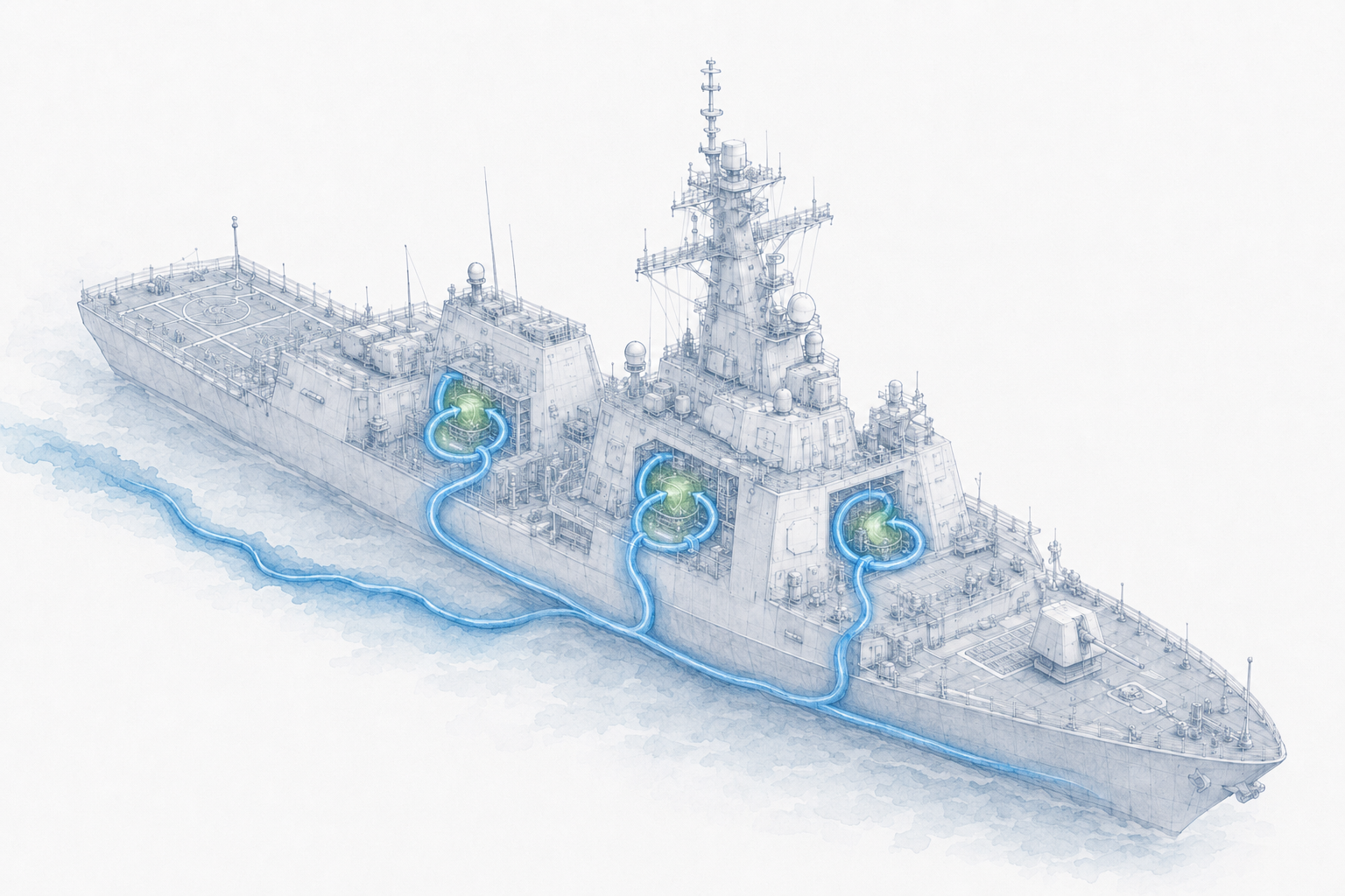 CryoFlux governed cold pathways encircling naval vessel electronics bay burden zones